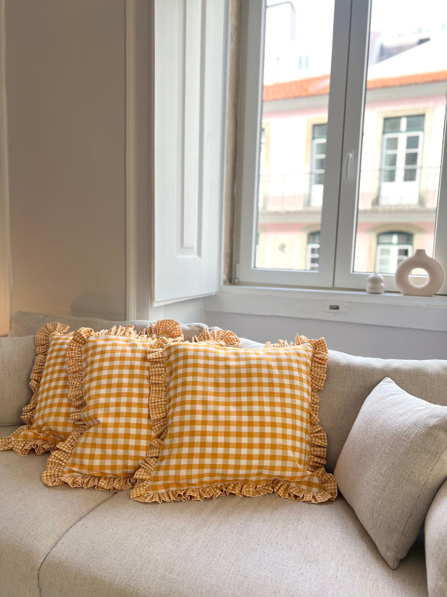 Yellow Vichy Cushion Cover