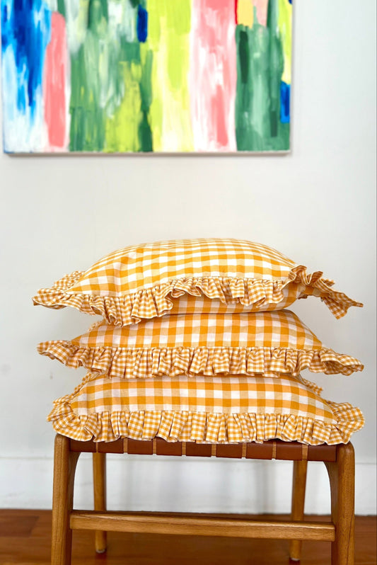 Yellow Vichy Cushion Cover