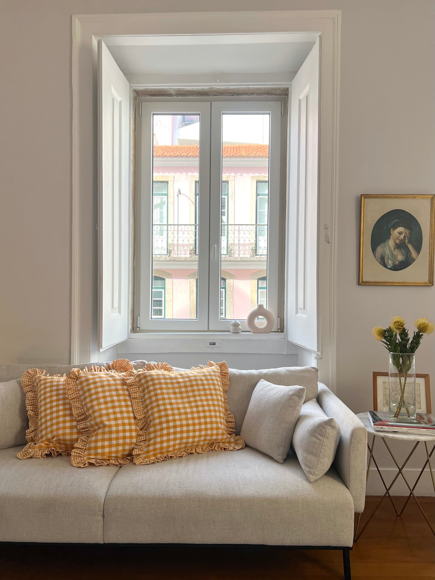 Yellow Vichy Cushion Cover